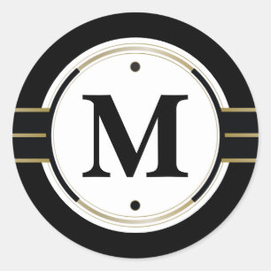 Benutzerdefiniertes Monogramm Elegantes Schwarz un Runder Aufkleber