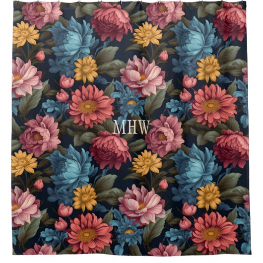 Benutzerdefiniertes Monogramm Farbiges Blume-Muste Duschvorhang (Vorderseite)