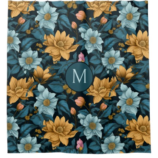 Benutzerdefiniertes Monogramm Farbiges Blume-Muste Duschvorhang (Vorderseite)