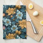Benutzerdefiniertes Monogramm Farbiges Blume-Muste Geschirrtuch (Viertel Falte)