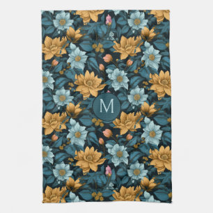 Benutzerdefiniertes Monogramm Farbiges Blume-Muste Geschirrtuch