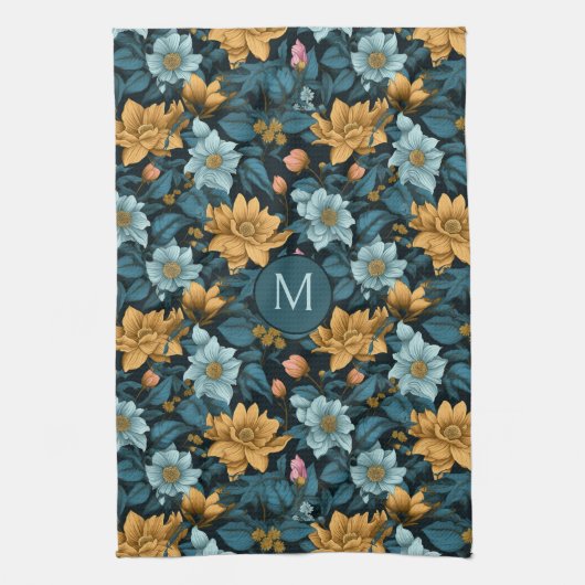Benutzerdefiniertes Monogramm Farbiges Blume-Muste Geschirrtuch (Vertikal)