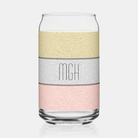 Benutzerdefiniertes Monogramm Faux Glitter Bling Dosenglas (Vorderseite)
