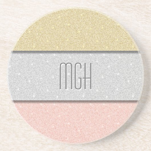 Benutzerdefiniertes Monogramm Faux Glitter Bling Getränkeuntersetzer (Vorne)