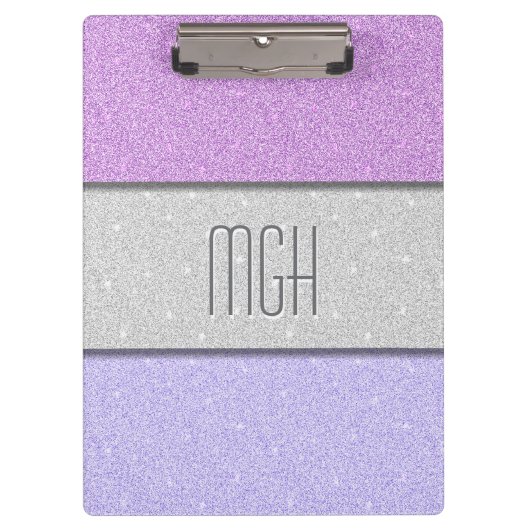 Benutzerdefiniertes Monogramm Faux Glitter Bling Klemmbrett (Vorderseite)
