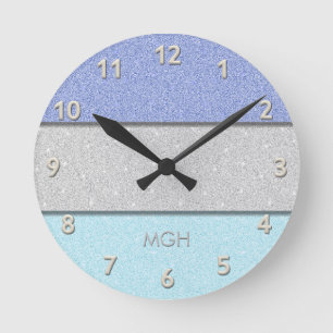 Benutzerdefiniertes Monogramm Faux Glitter Bling Runde Wanduhr