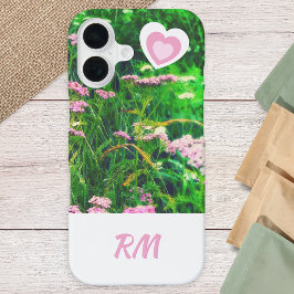 Benutzerdefiniertes Monogramm Floral Wiese Rosa We iPhone 16 Hülle