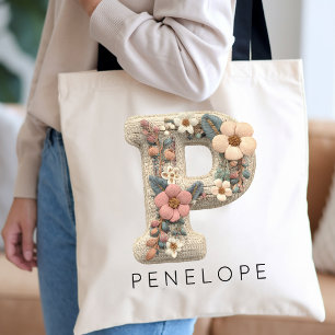 Benutzerdefiniertes Monogramm Florales Alphabet Ju Tragetasche