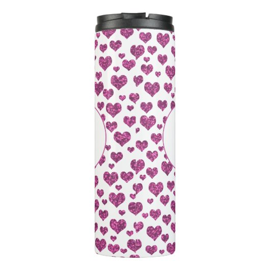 Benutzerdefiniertes Monogramm für rosa Glitzer Her Thermosbecher (Rückseite)