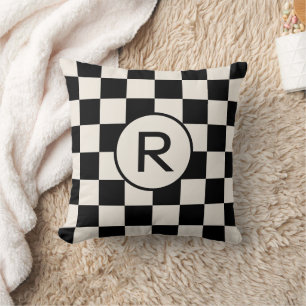 Benutzerdefiniertes Monogramm für Schwarz und Crem Kissen