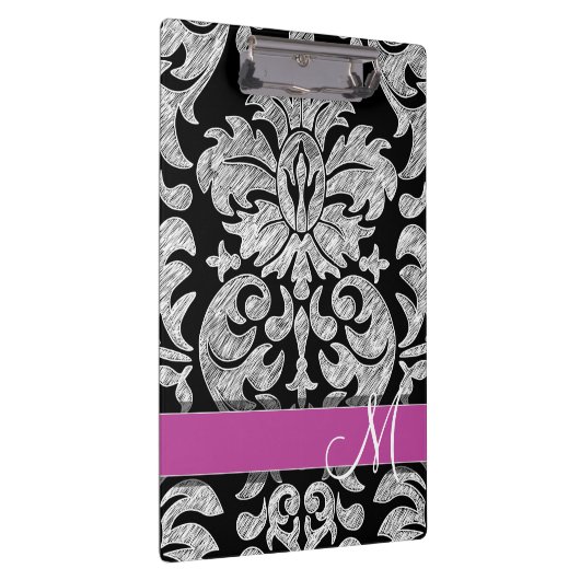 Benutzerdefiniertes Monogramm für Schwarz und Weiß Klemmbrett (Rechts)