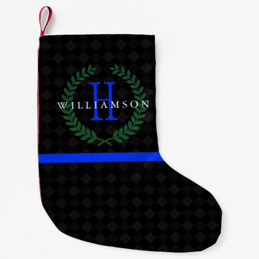 Benutzerdefiniertes Monogramm für Thin Blue Line Kleiner Weihnachtsstrumpf (Vorderseite)