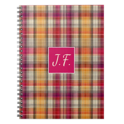 Benutzerdefiniertes Monogramm Gingham-Stil-Muster Notizblock (Vorderseite)