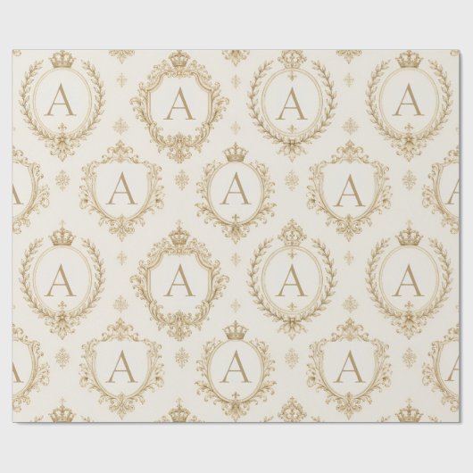 Benutzerdefiniertes Monogramm Gold Royal Barock Lu Geschenkpapier (Flach)