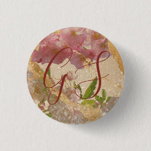 Benutzerdefiniertes Monogramm Gold-Schimmer Floral Button