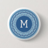 Benutzerdefiniertes Monogramm griechisches Muster Button (Vorderseite)