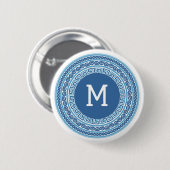 Benutzerdefiniertes Monogramm griechisches Muster Button (Vorne & Hinten)