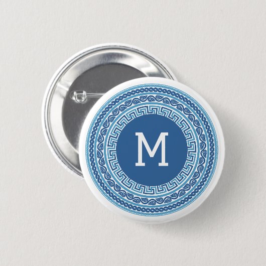 Benutzerdefiniertes Monogramm griechisches Muster Button (Vorne & Hinten)