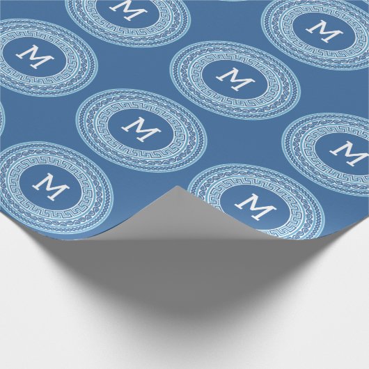 Benutzerdefiniertes Monogramm griechisches Muster Geschenkpapier (Ecke)