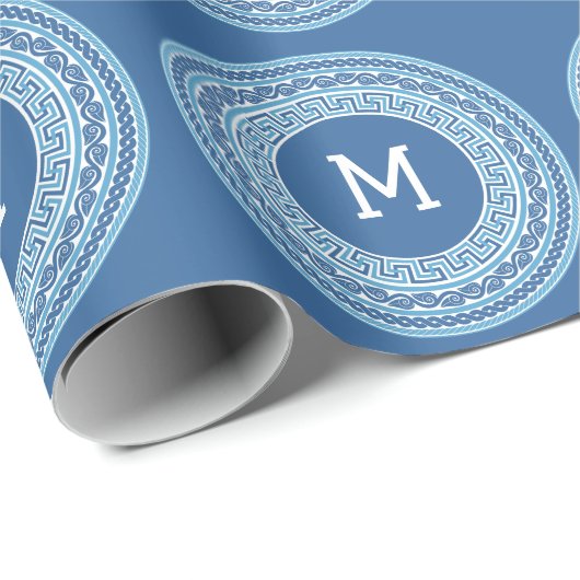 Benutzerdefiniertes Monogramm griechisches Muster Geschenkpapier (Rolleneckpunkt)