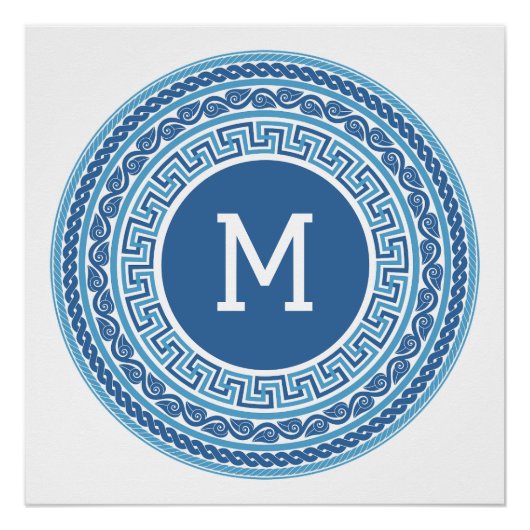 Benutzerdefiniertes Monogramm griechisches Muster Poster (Vorderseite)