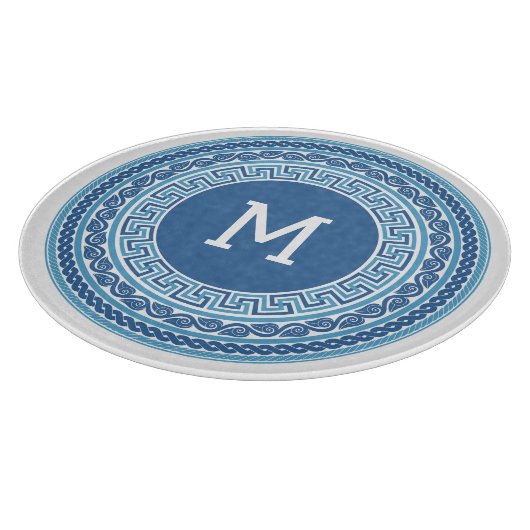 Benutzerdefiniertes Monogramm griechisches Muster Schneidebrett (Ecke)
