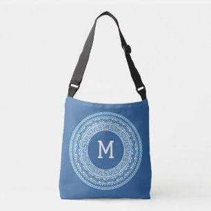 Benutzerdefiniertes Monogramm griechisches Muster Tragetaschen Mit Langen Trägern