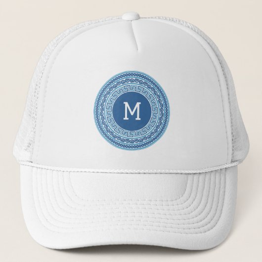Benutzerdefiniertes Monogramm griechisches Muster Truckerkappe (Vorderseite)