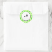 Benutzerdefiniertes Monogramm Grüne Kleeblatt Kuns Runder Aufkleber (Tasche)