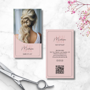 Benutzerdefiniertes Monogramm Haarstylist QR Rosa Visitenkarte