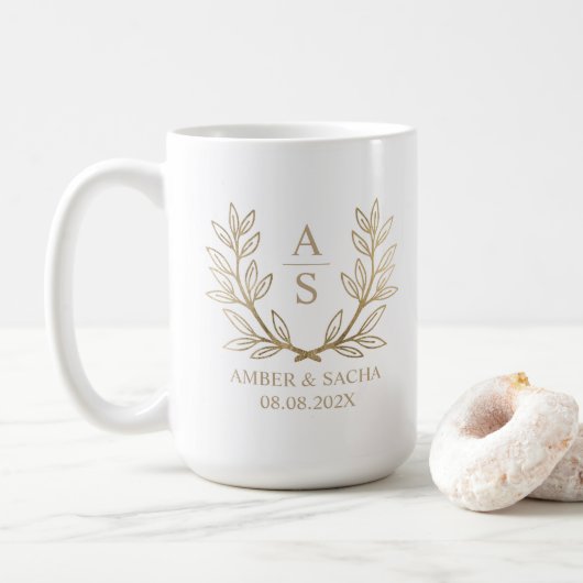 Benutzerdefiniertes Monogramm-Hochzeitslogo mit Kl Kaffeetasse (Mit Donut)