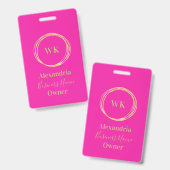 Benutzerdefiniertes Monogramm Hot Pink Gold Mitarb Ausweis (Vorder- & Rückseite)