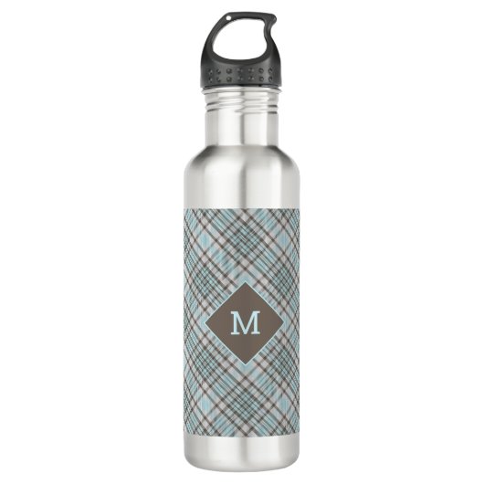 Benutzerdefiniertes Monogramm Kariert / Tartan Mus Edelstahlflasche (Vorderseite)