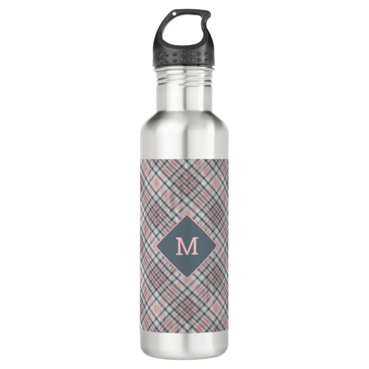 Benutzerdefiniertes Monogramm Kariert / Tartan Mus Edelstahlflasche (Vorderseite)
