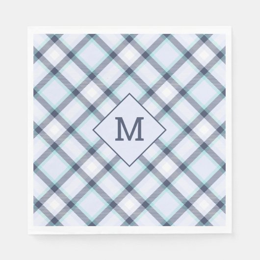 Benutzerdefiniertes Monogramm Kariert / Tartan Mus Serviette (Vorderseite)