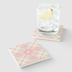 Benutzerdefiniertes Monogramm Kariert / Tartan Mus Steinuntersetzer