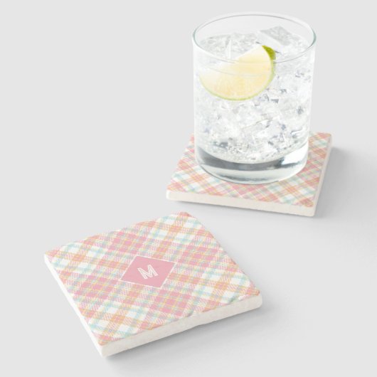 Benutzerdefiniertes Monogramm Kariert / Tartan Mus Steinuntersetzer (Seitenansicht)