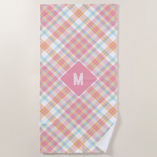 Benutzerdefiniertes Monogramm Kariert / Tartan Mus Strandtuch (Vorderseite)