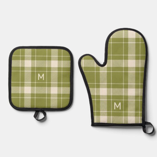 Benutzerdefiniertes Monogramm Kariertes Muster Ofenhandschuh & Topflappen-Set (Vorderseite)