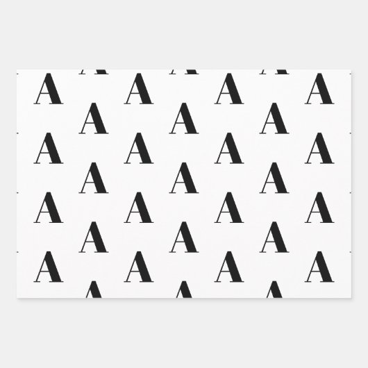 Benutzerdefiniertes Monogramm Letter Schwarz-weiß  Geschenkpapier Set (Vorderseite)