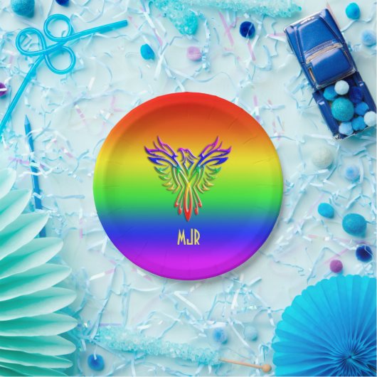 Benutzerdefiniertes Monogramm, LGBT-Regenbogenprid Pappteller (Party)