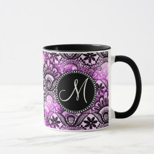 Benutzerdefiniertes Monogramm Lila Spitze Damast M Tasse