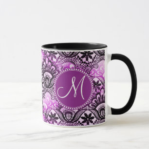 Benutzerdefiniertes Monogramm Lila-Spitzen-Damasku Tasse