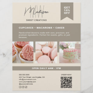 Benutzerdefiniertes Monogramm-Logo Beiger Bäckerei Flyer