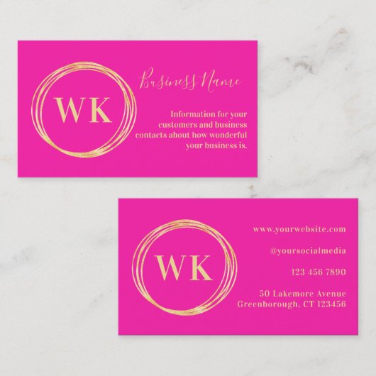 Benutzerdefiniertes Monogramm Logo Rosa Gold Visitenkarte (Vorne/Hinten)