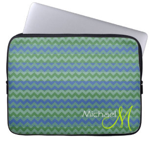Benutzerdefiniertes Monogramm Mintgrün Chevron Zig Laptopschutzhülle