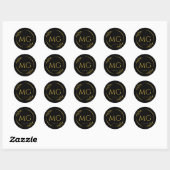Benutzerdefiniertes Monogramm mit Datum Schwarz Me Runder Aufkleber (Blatt)