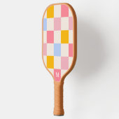 Benutzerdefiniertes Monogramm mit farbigem Quadrat Pickleball Schläger (Links)