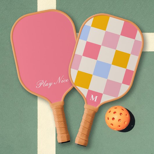 Benutzerdefiniertes Monogramm mit farbigem Quadrat Pickleball Schläger