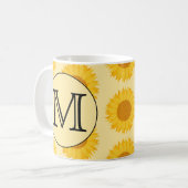 Benutzerdefiniertes Monogramm mit gelben Sonnenblu Kaffeetasse (Vorderseite Links)